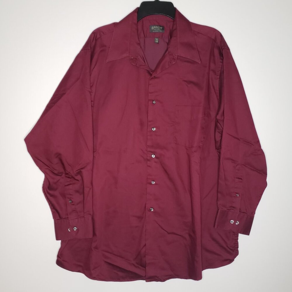 Arrow Long sleeve Dress Shirt Dark Red Men's Neck 17-17.5 32/33 XL Button Up
